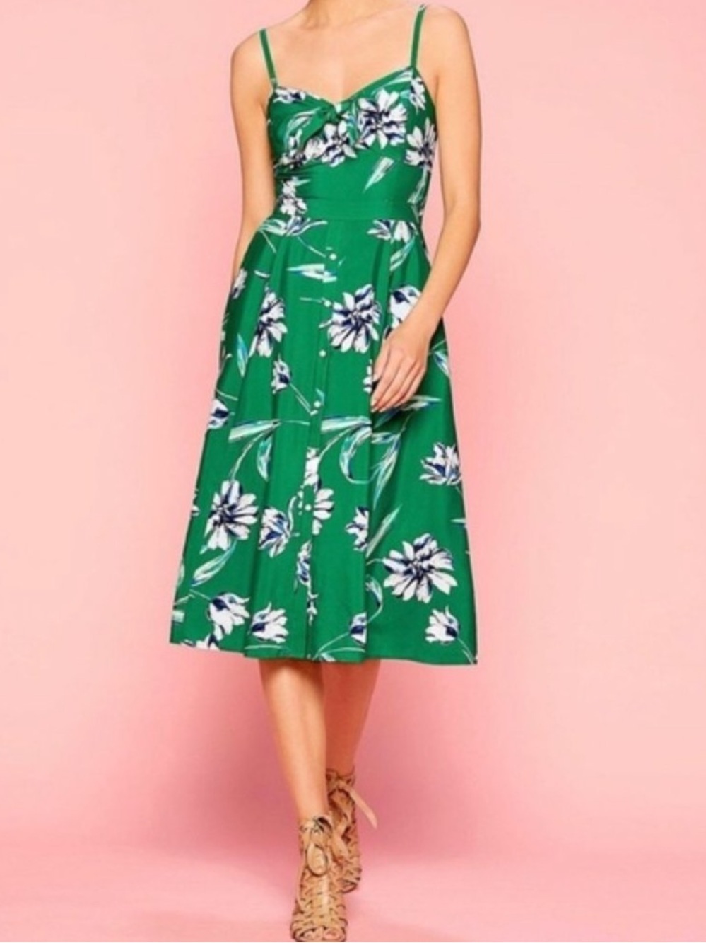 Eliza J Tie Front Fit & Flare Midi Kelly Green Floral
Dress Sz 18
